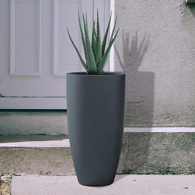Kante 23.6" H Charcoal Finish Concrete Tall Planters Large Outdoor Indoor Decorative Plant Pots with Drainage Hole and Rubber Plug, Modern Tapered Style for Home and Garden-Ruum Studio Home