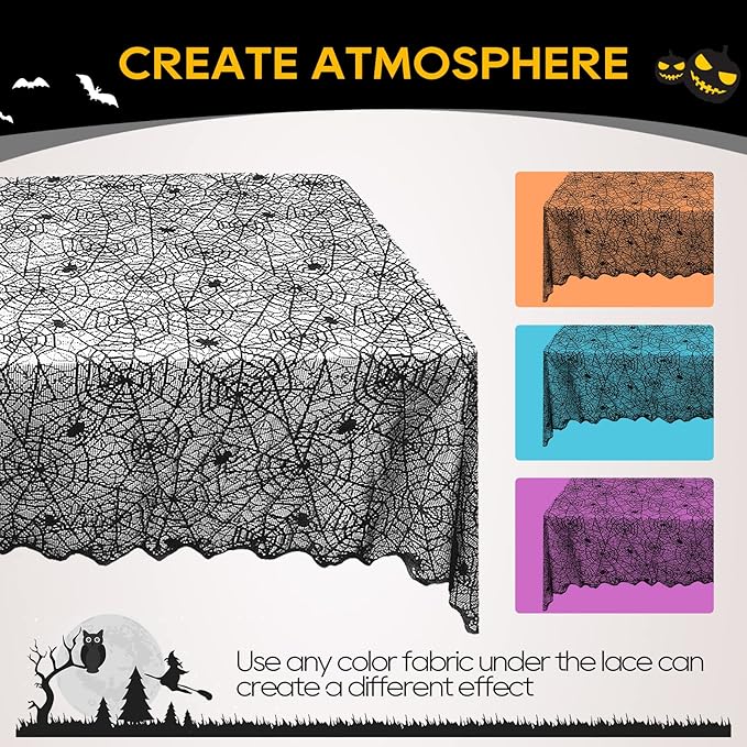 eZAKKA Halloween Table Cloth, Spider Webs Tablecloths Black Tablecloth Lace Fabric Table Cloths Spooky Cover for Rectangle Tables for Parties Gothic Halloween Home Decorations, 60x84 Inch-Ruum Studio Home