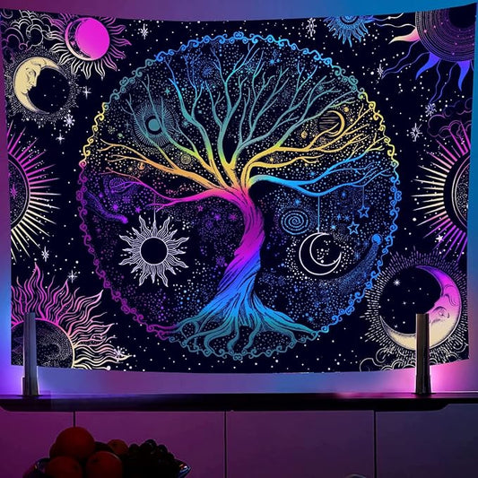AACKart Blacklight Tapestry for Bedroom - Spiritual Tree of Life Wall Tapestry Glow in the Dark Wall Hanging 59.1 x 51.2 inches-Ruum Studio Home