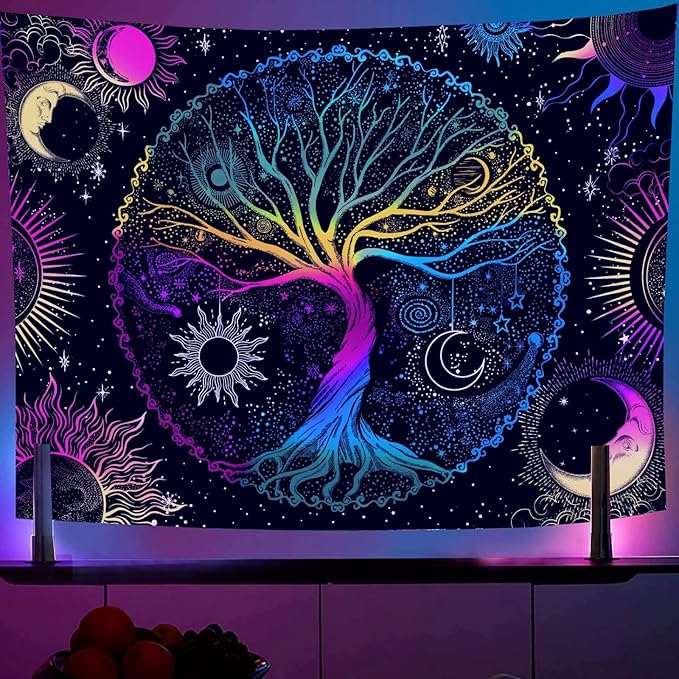 AACKart Blacklight Tapestry for Bedroom - Spiritual Tree of Life Wall Tapestry Glow in the Dark Wall Hanging 78.7 x 59.1 inches-Ruum Studio Home