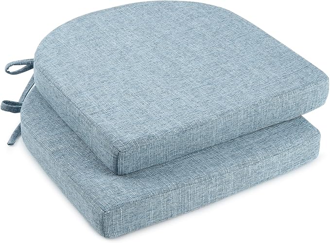 downluxe Indoor Chair Cushions for Dining Chairs, Soft and Comfortable Textured Foam Kitchen Chair Pads with Ties and Non-Slip Backing, 16" x 16" x 2", Light Blue, 2 Pack-Ruum Studio Home