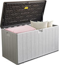 110 Pro Gallon Resin Deck Box, Waterproof Outdoor Storage Bin for Patio, Poolside, and Garden, Lockable & UV-Resistant, Ideal for Small Spaces, Coffee-Ruum Studio Home