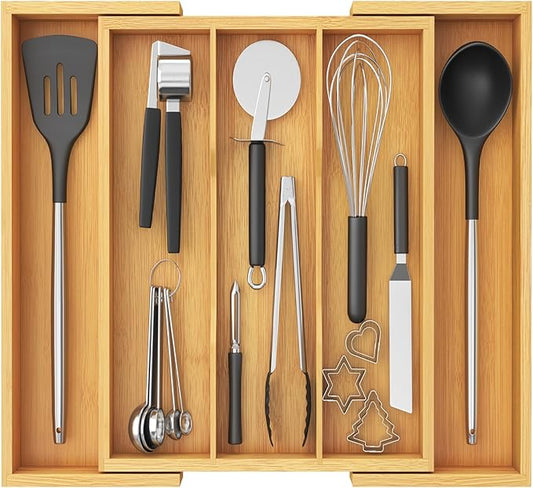 Lifewit Utensil Organizer for Kitchen Drawer, Expandable Cooking Utensil Tray, Bamboo Cutlery Silverware Flatware Holder, Adjustable Spatula Tools and Gadgets Storage Divider, Large, Natural-Ruum Studio Home