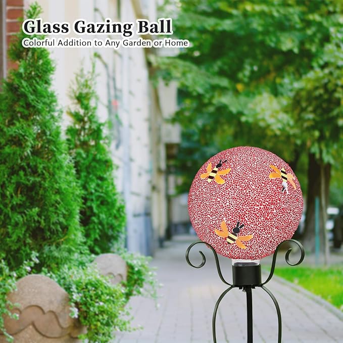 VCUTEKA Gazing Ball, 8" Glass Gazing Balls Sphere for Garden Lawn Outdoor Ornament Yard Decorative, Bee-Ruum Studio Home