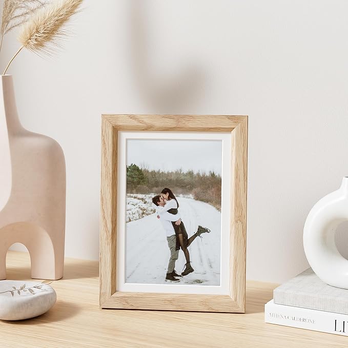 5x7 Picture Frame Natural Solid Oak Photo Frames with 4x6 Removable Mat Wall Hanging Large Handcrafted Frame with HD Plexiglass Wall and Tabletop Display Large Poster Frame-Ruum Studio Home