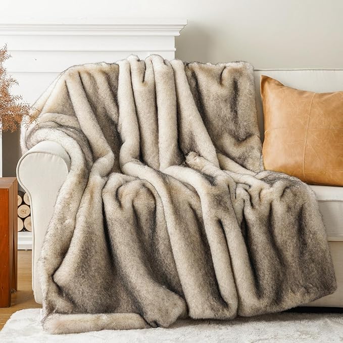 BATTILO HOME Luxury Fluffy Faux Fur Throw Blanket, Cozy Soft Warm Fur Blanket for Couch, Sofa, Chair, Bed, Plush Fuzzy Fur Throws with Long Pile & Brushed Tips, 50"x60"-Ruum Studio Home