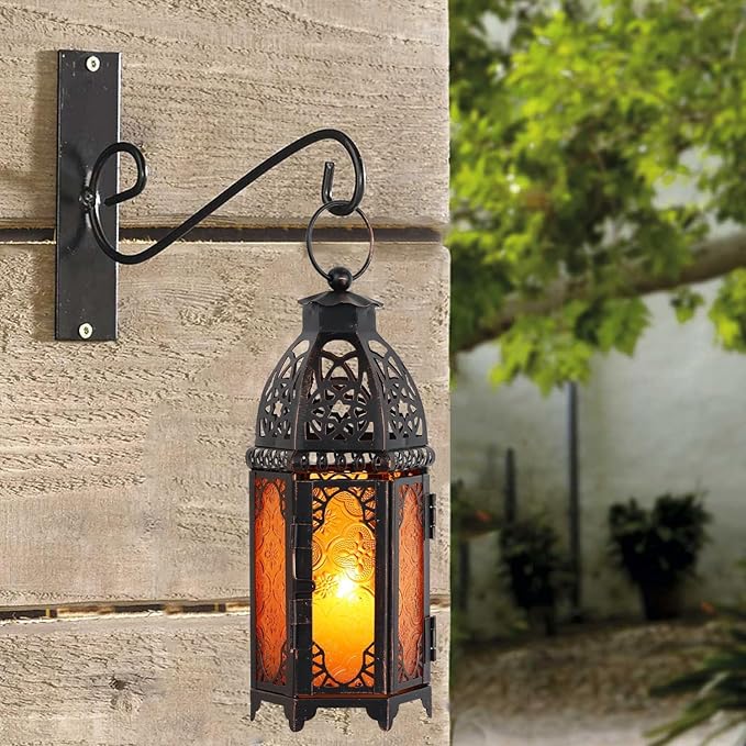 NEEDOMO Set of 2 Moroccan Lanterns Decorative Indoor & Outdoor, Hanging Candle Lantern, 11'' Vintage Candle Holder, Metal Lanterns Decorative, Table, Patio, Porch, Shelf, Gothic Home Decor (Amber)-Ruum Studio Home