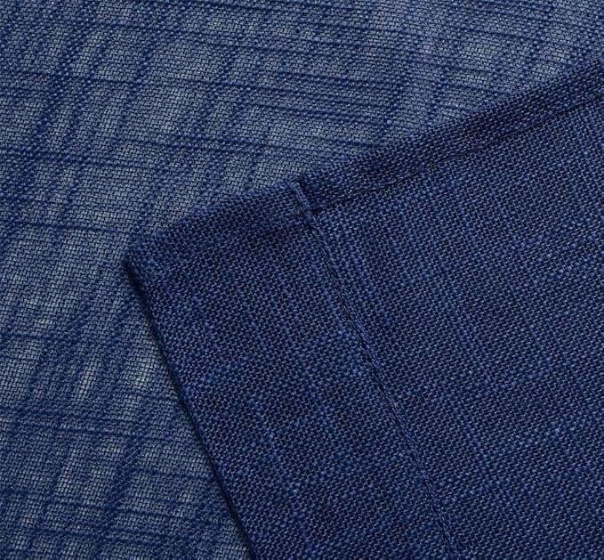 MIUCO Semi Sheer Curtains Poly Linen Textured Solid Grommet Curtains 63 Inches Long for Bedroom 2 Panels (2 x 37 Wide x 63" Long) Navy Blue-Ruum Studio Home