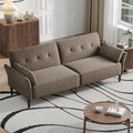 89” Futon Sofa Bed, Comfy Futon Couch Bed with 2 Square Pillows, Convertible Sleeper Sofa with Adjustable Backrest& Armrests, Modern Loveseat Sleeper for Living Room, Bedroom, Light Brown-Ruum Studio Home