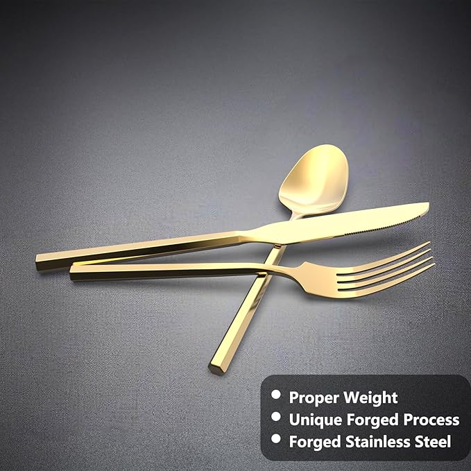 Gold 20 Piece Stainless Steel Silverware Set, Handle Flatware, Modern Mirror Finish Cutlery Set, Service for 4, Dishwasher Safe-Ruum Studio Home