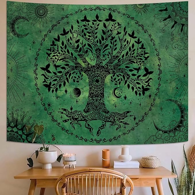 Lunerfex Tree of Life Mandala Tapestry Boho Tapestry for Bedroom Green Tapestries Wall Hanging Living Room Wall Art and Home Decor 70x90-Ruum Studio Home