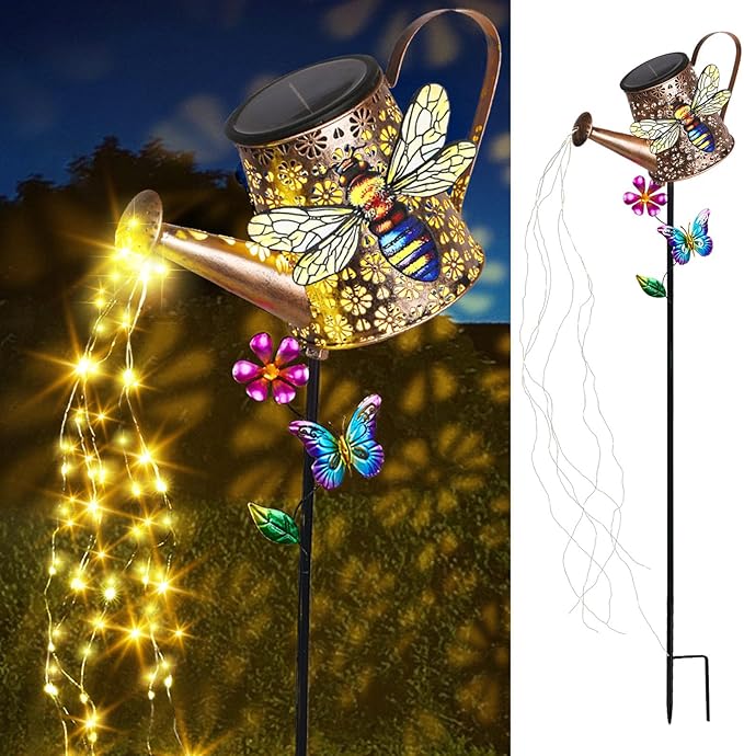 Solar Lights Outdoor Decorative, 39.4'' Metal Solar Watering Can Lights with Bee, Waterproof Garden Stake for Yard Lawn Patio Pathway Landscape, Gardening Gifts for Mom Grandma Women-Ruum Studio Home