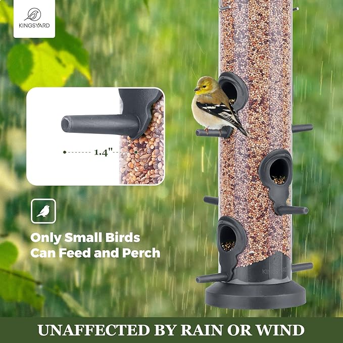 Kingsyard 2 Pack Tube Feeders with 6 Feeding Ports for Outdoors Hanging, Premium Hard Plastic Weatherproof & Steel Hanger, Attracting for Wild Birds (Black)-Ruum Studio Home