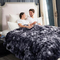 Cozy Bliss Faux Fur Throw Blanket for Couch, Fuzzy Soft Plush Thick Bubble Blanket for Sofa Bedroom Living Room, 90 * 90 Inches Tie Dye Black-Ruum Studio Home