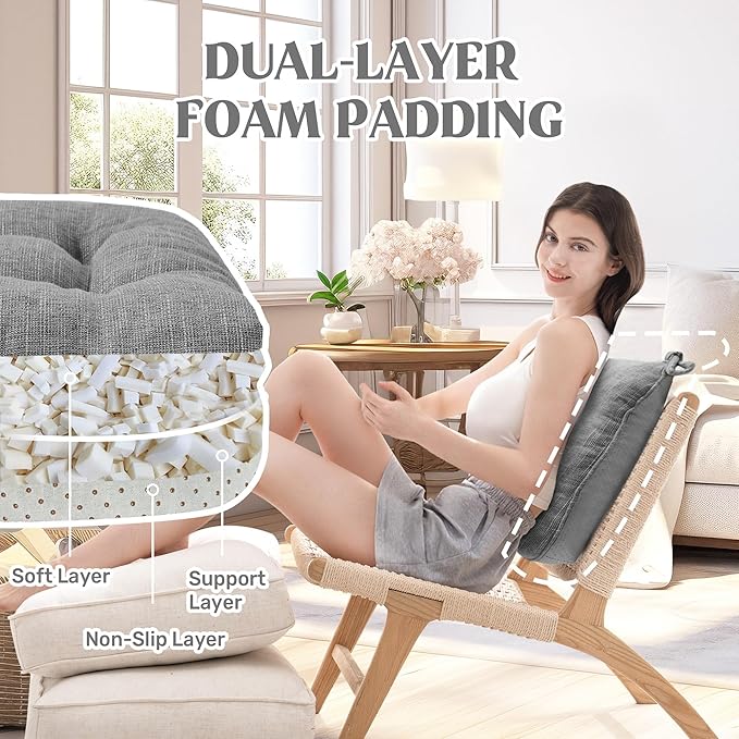 puredown® Chair Cushions for Dining Chairs, Tufted Memory Foam Chair Pads with Non-Slip Backing, Kitchen Seat Cushions with Ties, Washable Seat Pad Set of 4, 15.5" x 15.5" x 4", Dark Grey-Ruum Studio Home