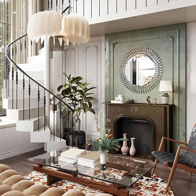 Kelly Miller Jeweled Mirror for Wall, 28 Inch Round Luxury Mirror with Sparkling Diamonds Beveled Modern Wall Decor for Bathroom, Living Room, Bedroom, Hallway-Ruum Studio Home