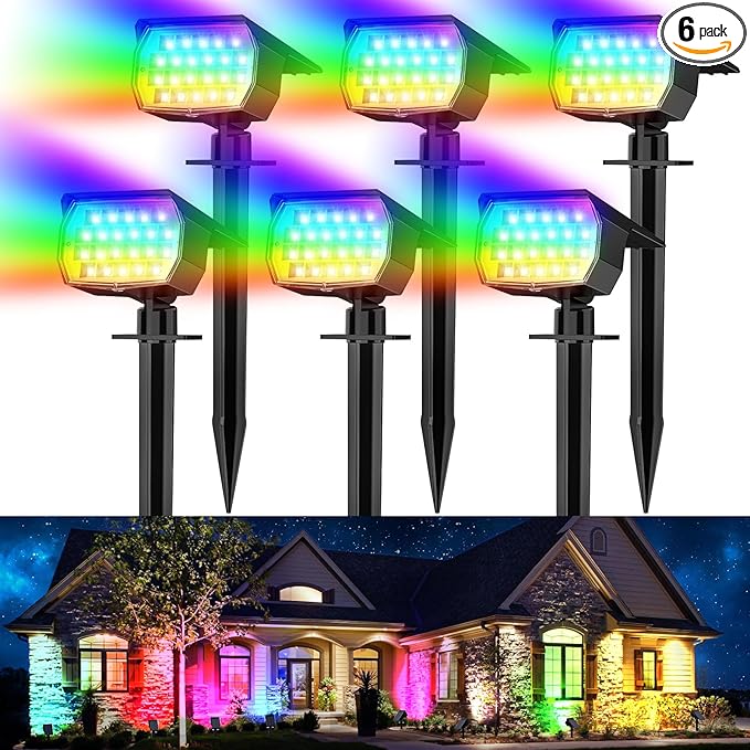 Solar Spot Lights Outdoor Color Changing, [7 Mode/6 Pack] Christmas Landscape Spotlights, Solar Lights Outdoor Waterproof, Solar Led Powered Flood Light for Outside Pathway Yard Garden Walkway-Ruum Studio Home
