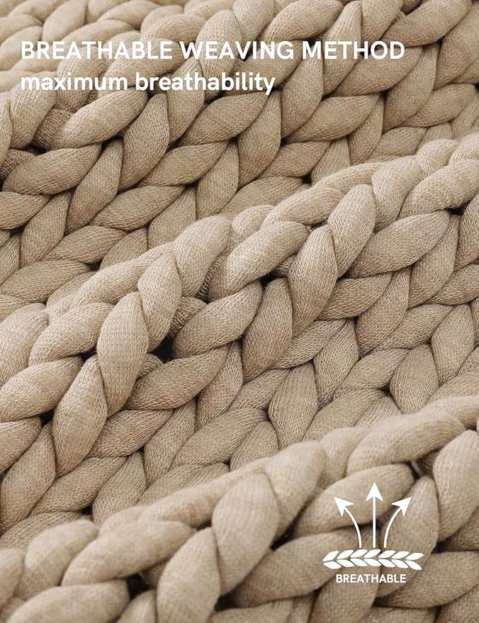 YnM Chunky Throw Blanket, Medium-Weight, Hand Knitted, Skin Friendly, Ventilated and Breathable, Machine Washable, Home Décor Piece for Couch, Sofa and Bed (Beige, 50x70 Inch)-Ruum Studio Home