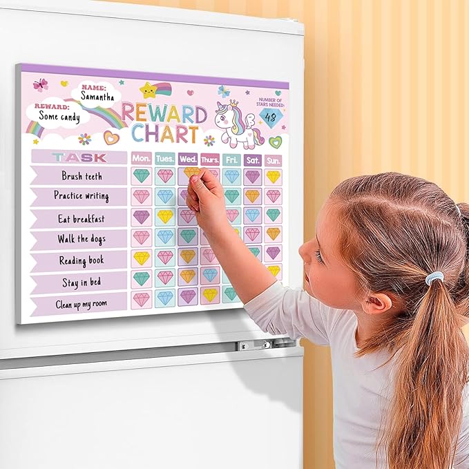Reward Chart for Kids,Magnetic Behavior Chore Chart for Kids at Home,26 Little Hose Chore Charts,1960 Diamond Stickers,56 Reward Stickers,Incentive Chart to Develop Responsibility and Good Habits,Pink-Ruum Studio Home