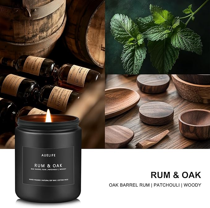 Rum & Oak Candle | Candles for Men, Gifts for Men - Masculine Scent - Soy Candles for Home Scented - Scented Candle for Home, Aromatherapy Candle for Bedroom - 7oz Black Jar-Ruum Studio Home