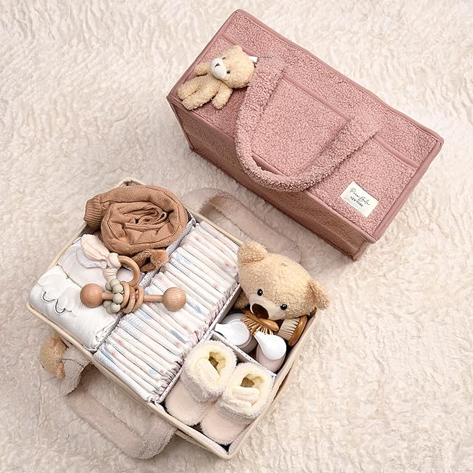 PeraBella Baby Diaper Caddy Organizer with Handle, Boy & Girl Shower Gift Basket, Portable Diaper Storage Basket Bin for Wipes, Newborn Baby Essentials Registry Search Must Haves, Car Caddy Organizer-Ruum Studio Home