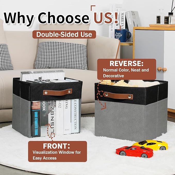 HNZIGE Cube Storage Bins 11 x 11, Fabric Cubes Storage Bins 11x11 Clear Storage Organizer,Canvas Storage Bin for Cube Storage, Cubby Collapsible Organizer Bin for Organizing Home(Gray Black 6PCS)-Ruum Studio Home