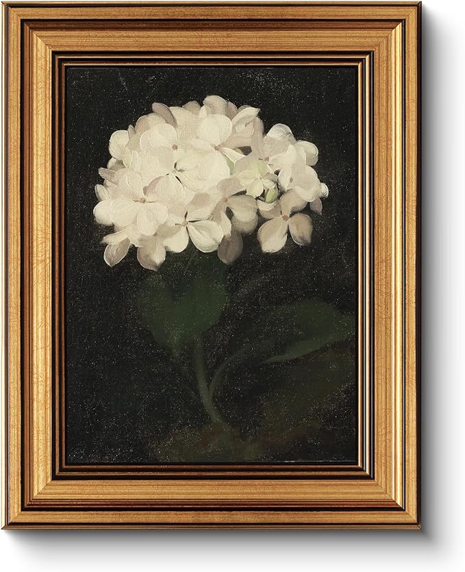 HUARCEY Gold Framed Vintage Wall Art for Living Room, Flowers Painting Canvas Prints Shelf Decor for Kitchen, Aesthetic Bedroom Wall Art, Christmas Gifts for Friends or Family (White Hydrangea 8"x10")-Ruum Studio Home