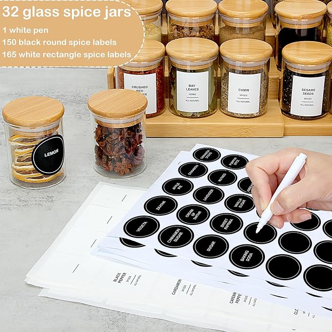 4OZ Glass Spice Jars with Bamboo Lids and 315 Labels, 10 Pcs Clear Food Storage Containers for Kitchen Sugar Salt Coffee Tea Beans-Ruum Studio Home