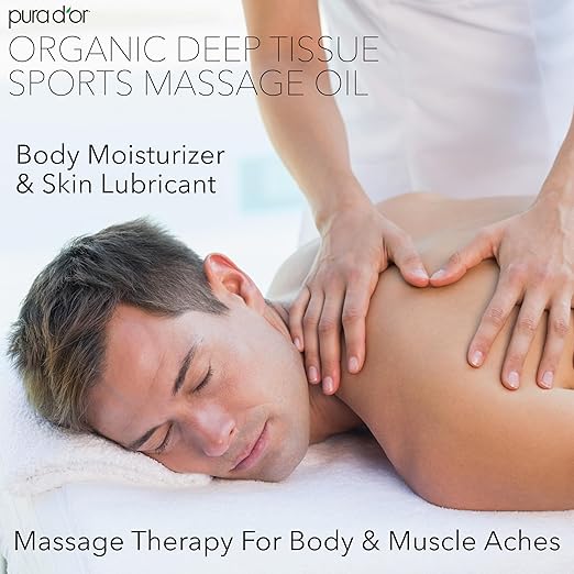 PURA D'OR 16 Oz Organic Deep Tissue Sports Massage - Jojoba, Sunflower, Almond, Grapefruit & Eucalyptus Oils - Alleviate Muscle Soreness-Ruum Studio Home