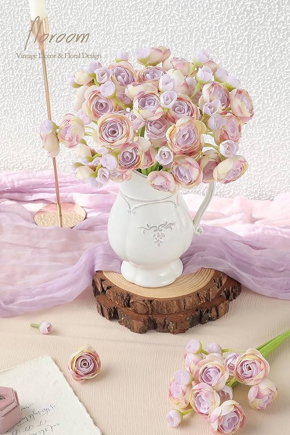 Floroom Ranunculus Artificial Flowers 18 Pcs Lilac Faux Silk Mini Ranunculus Bulk Fake Wedding Filler Flowers for DIY Bouquets, Centerpieces, Bridal Shower Decorations & Arrangements-Ruum Studio Home