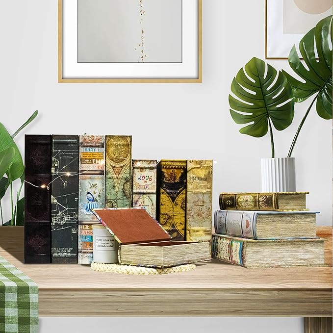 Decorative Book Box Set of 3, Fake Book Trinket Keepsake Storage Boxes with Ancient World Map Pattern, Graduation Gift-Ruum Studio Home