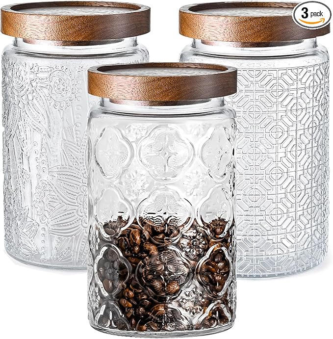 3-Pack 32oz Glass Jar With Airtight Lid,Kitchen Canisters For Countertop,Coffee Sugar Container Set,Pantry Glass Storage Containers For Flour,Candy,Loose Tea,Snack jar-Ruum Studio Home