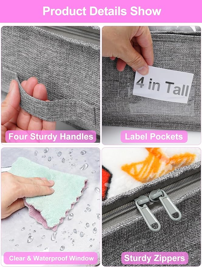 punemi 4pcs Under Bed Storage Containers, Below 4 Inches Tall Low Profile Underbed Storage, NO STRUCTURE, Soft Foldable Underbed Cloth Storage Bags, Zipper Blanket Storage Container, 20x40x3.7in-Ruum Studio Home