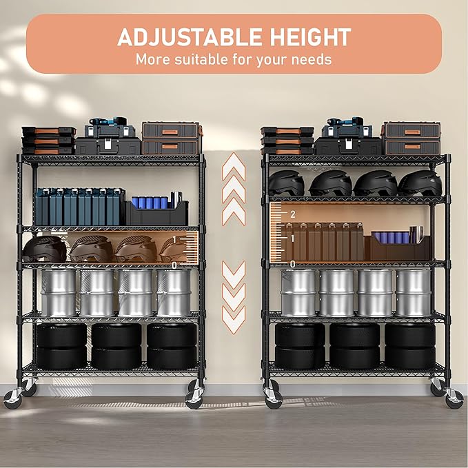 Garage Shelving 5 Tier Industrial Metal Shelving Units for Commercial, Basement, Pantry, Warehouse, School, Black Heavy Duty Easy Assembly 23.6" D x 53.2" W x 73.6" H-Ruum Studio Home
