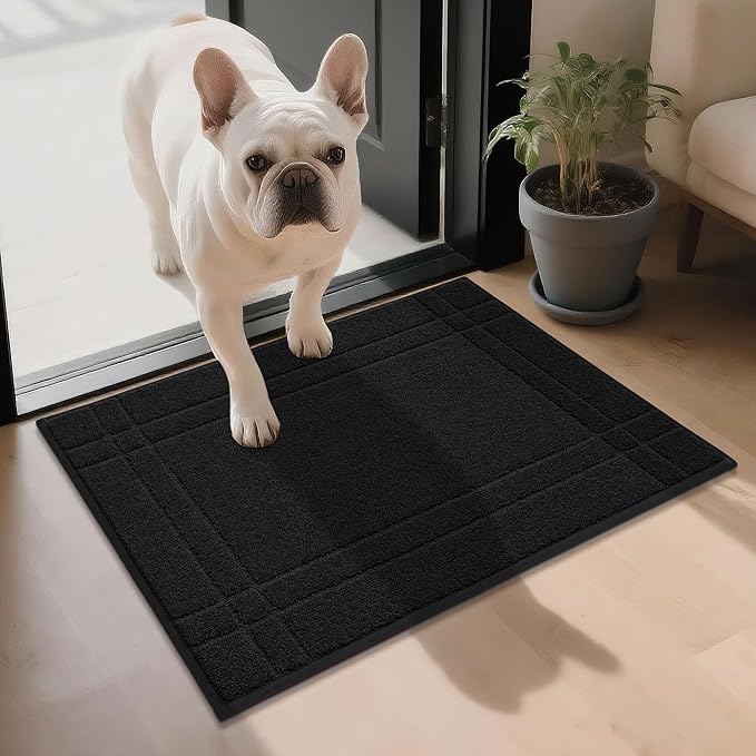 JSEI Entryway Rugs Doormat 20"x32", Non-Slip Dirt Trapper Door Mats Indoor, Washable Absorbent and Stain Resist Welcome Floor Mat for Front Door, Dog Door Mat, Muddy Wet Shoes & Paws, Black-Ruum Studio Home
