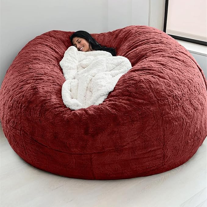 Big Huge Giant Bean Bag Chair for Adults, (No Filler) Bean Bag Chairs in Multiple Sizes and Colors Giant Foam-Filling Required- Machine Washable Covers, Double Stitched Seams (Burgundy,7FT)-Ruum Studio Home
