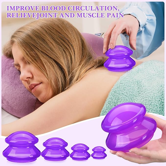 Geiserailie 16 Pcs 4 Sizes Cupping Therapy Set Silicone Cupping Massage Cups Professional Chinese Therapy Cup Vacuum for Body Muscle Nerve(Purple)-Ruum Studio Home