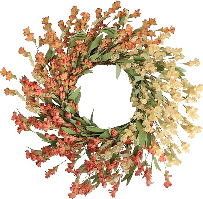 Artgar Fall Wreath, Fall Wreaths for Front Door, 24 in Fall Decor Floral Wreath, Door Wreaths for Front Door Outside All Season for Thanksgiving Home Indoor Outdoor Wall Decor (White&Orange)-Ruum Studio Home