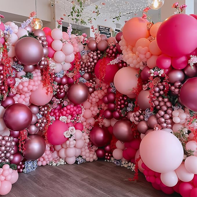 Pink Balloons Set 12 Inch Hot Dark Magenta Light Pastel Pink Metallic Latex Helium Balloon for Girls Baby Shower Princess Wedding Birthday Party Decorations-Ruum Studio Home