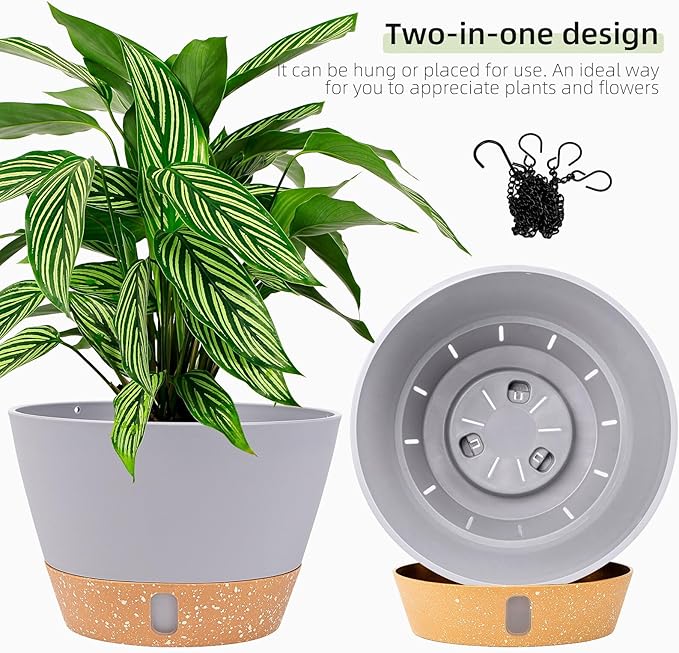 QCQHDU 2 Pack Hanging Planters for Indoor Outdoor Plants, 8 Inch Hanging Baskets Flower Pots with Reservoir Tray & Visible Water-Level-Ruum Studio Home