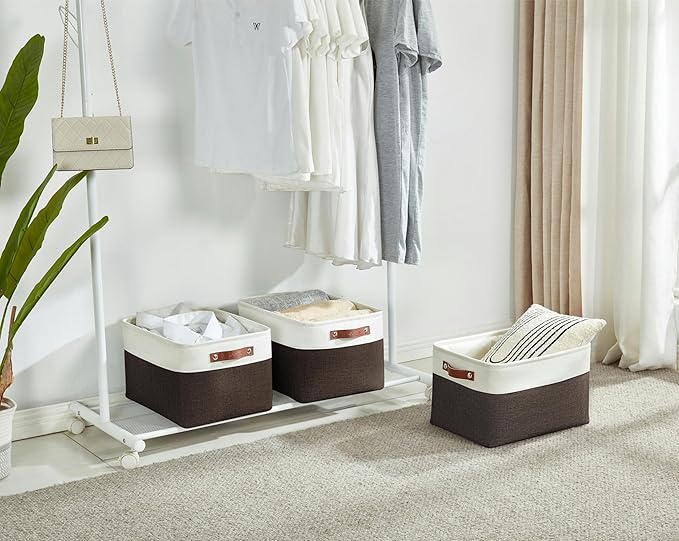 DECOMOMO Storage Baskets for Shelves - Fabric Closet Organizers and Storage Bins, Perfect Baskets for Organizing Closet Toys Nursery (Brown and White, XL - 3 Pack)-Ruum Studio Home