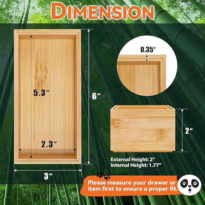 Bamboo Drawer Organizer, Small Silverware Organizer for Kitchen Drawer, Stackable Utensil Tray, 2 Pcs Flatware Organizer, Bamboo 6" x 3" x 2" (Outer), 5.3" x 2.3" x 1.77" (Inner)-Ruum Studio Home