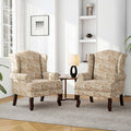 Accent Chair, High Back Upholstered Armchair with High Resilience Sponge & Wood Legs, Mid-Century Modern Comfy Single Sofa Reading Chairs for Living Room, Bedroom (Floral Sand, Set of 2)-Ruum Studio Home