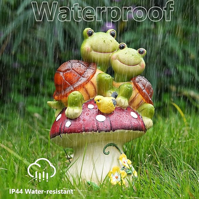 Solar Light Turtle Garden Statue, Turtle on Mushroom Figurine, Lovely Tortoise Garden Statue with 5 LED Lights for Patio, Balcony, Yard, Housewarming, Lawn Ornament, Outdoor Lawn Decor-Ruum Studio Home