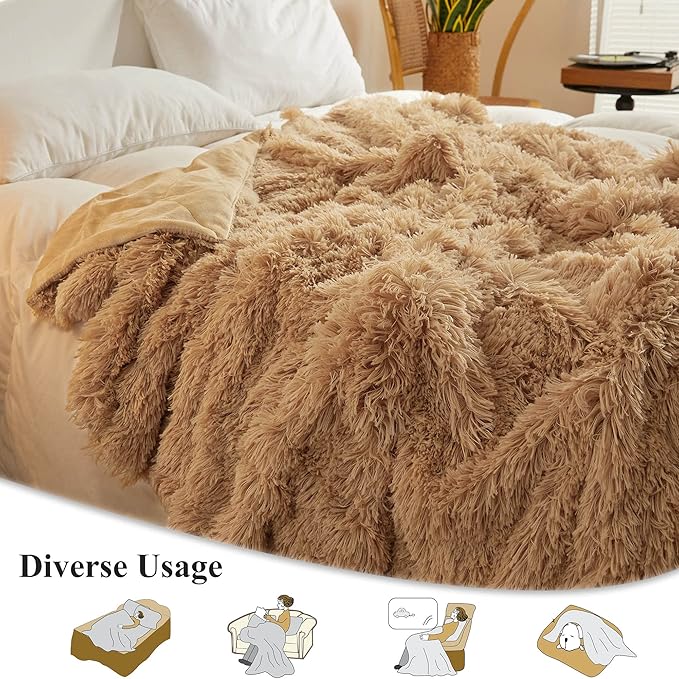 XeGe Plush Faux Fur Throw Blanket, Camel Luxurious 50x60 Shaggy Furry Blanket, Fluffy Microfiber Velvet Couch Throw, Ultra Soft Fuzzy Office Throw, Winter Fall Lap Blanket for Sofa Bed Camel-Ruum Studio Home