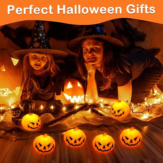 6 Pack Halloween Pumpkin Flameless Candles Battery Operated LED Tealight Candles for Home Room Decorations, Light Up Halloween Decorations Indoor for Table Party Office Fireplace-Ruum Studio Home