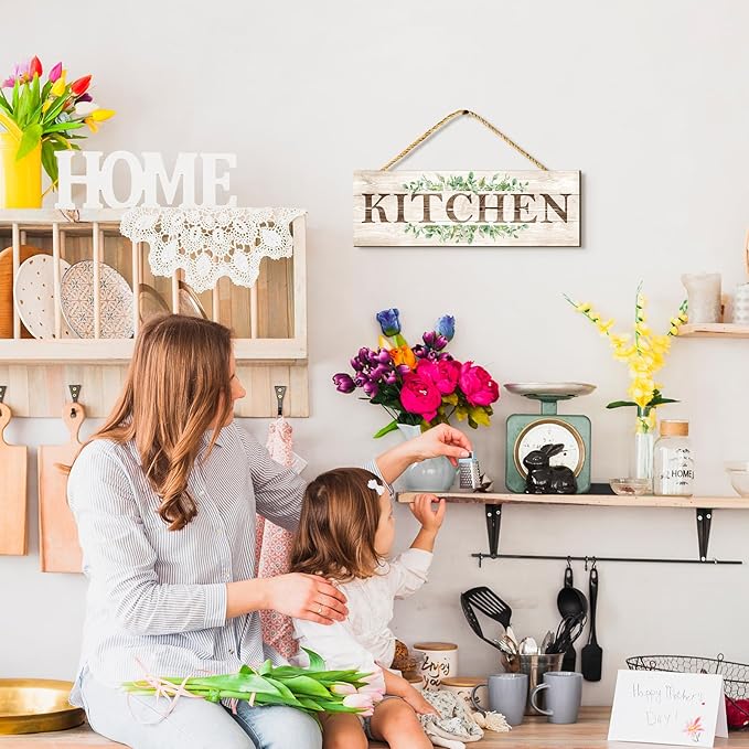 Bathroom Kitchen Laundry Pantry Sign Wall Decor 4 Piece, Wall Art with Plant Print, Rustic Farmhouse Wall Hanging Plaque Home Kitchen Decorative Bathroom, 4.7 x 13.7 inches-Ruum Studio Home