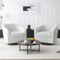 Swivel Barrel Accent Chair, Modern Round Chenille Fabric Arm Chair for Living Room, Bedroom, Comfy Club Reading Chairs for Adults（Chenille Fabric, Beige, Set of 2-Ruum Studio Home