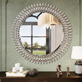 Kelly Miller Round Jeweled Mirror for Wall Decor, 32 in Modern Decorative Wall Mirror with Luxury Diamonds Beveled Vanity Mirror for Bedroom, Living Room, Bathroom, Hallway, Entryway, Fireplace-Ruum Studio Home