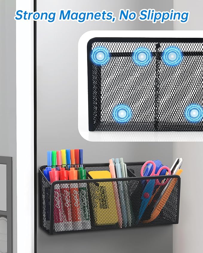 VICNOVA Magnetic Pencil Holder - Metal Pen Holder with Strong Magnets - Storage Basket Organizer for Whiteboard, Refrigerator, Locker Accessories-Ruum Studio Home